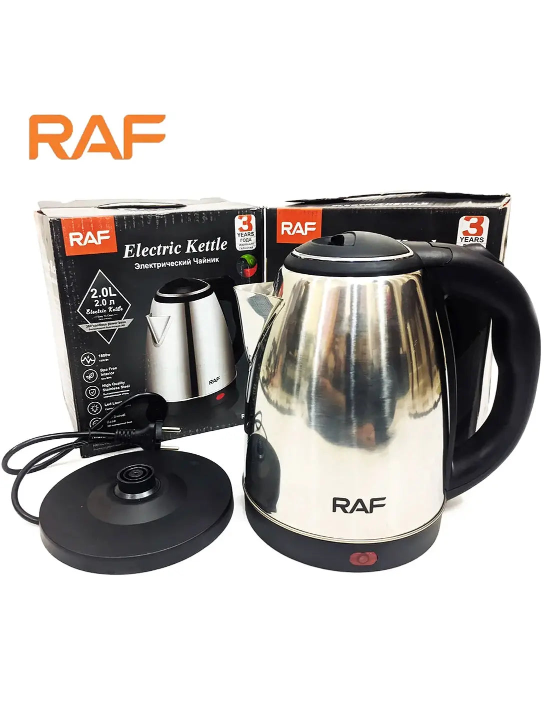 RAF Electric Kettle R.705 – 1500W Cordless Stainless Steel 2.0L Kettle