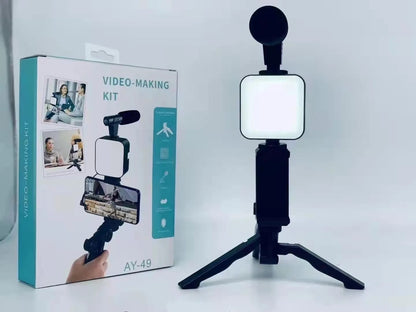 Professional Smartphone Vlogging Kit with LED Light, Microphone & Bluetooth Remote