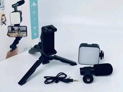 Professional Smartphone Vlogging Kit with LED Light, Microphone & Bluetooth Remote