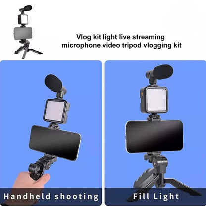 Professional Smartphone Vlogging Kit with LED Light, Microphone & Bluetooth Remote