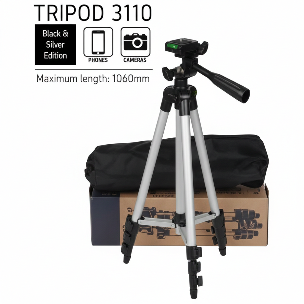 3110 Adjustable Camera & Mobile Tripod Stand with Phone Holder