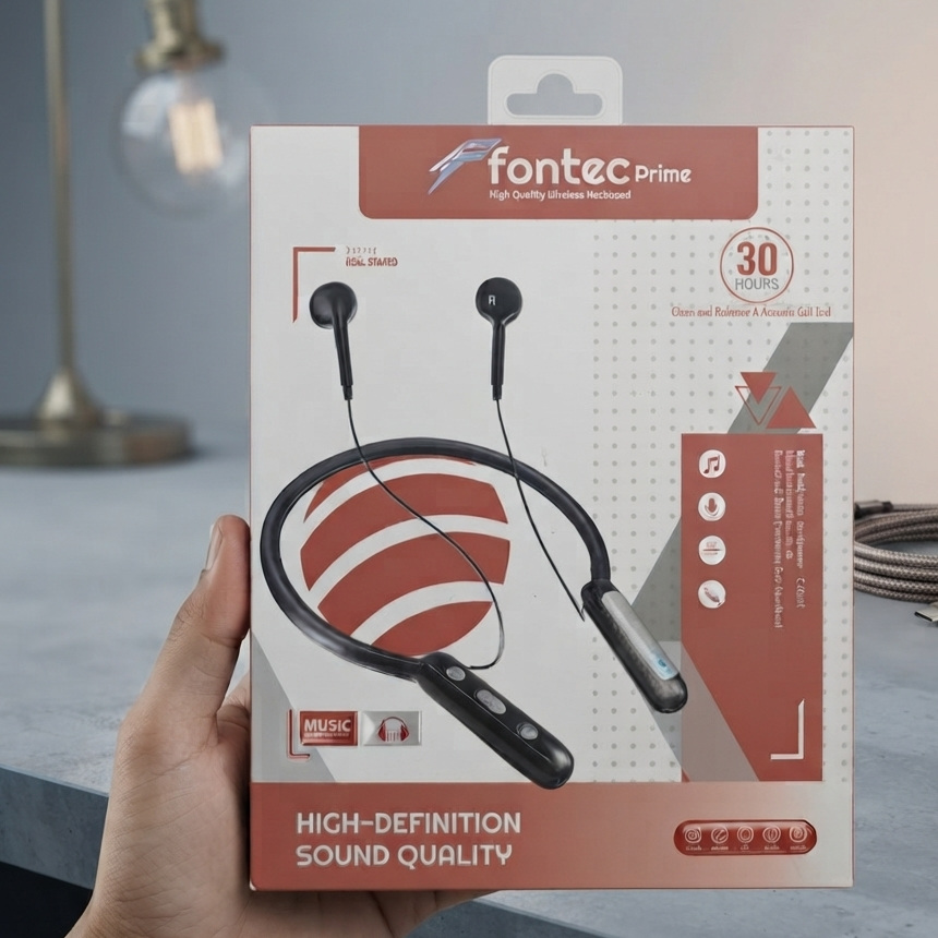 FONTEC Prime Wireless Bluetooth Neckband Earphones – 30 Hours Playtime