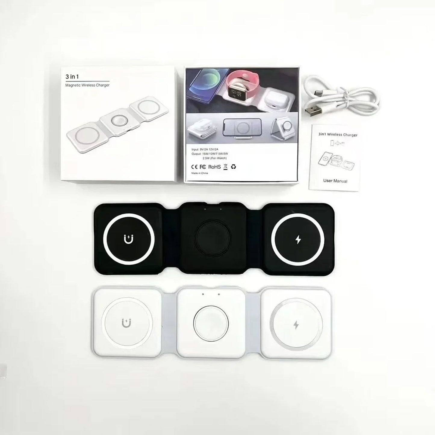 3-in-1 Magnetic Wireless Charging Station – Foldable Fast Charger for Phone, Smartwatch & Earbuds