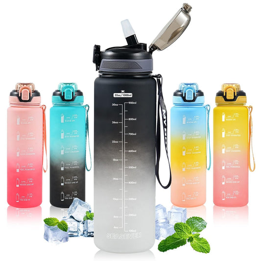 1L Water Bottle with Straw – Leak-Proof, BPA-Free Sports Water Bottle